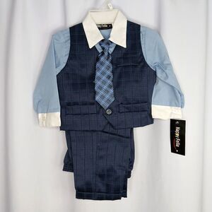 Happy Fella 4 pc Suit Set Long Slv Shirt Pants Vest Tie Blue NWT Boys Toddler 2T